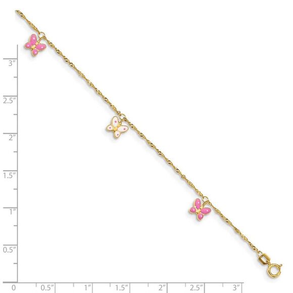 14k Yellow Gold and Enameled Butterfly Adjustable Anklet, 10 Inch - Picture 3 of 5
